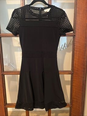 Black Short Sleeve Fit-and-Flare Dress